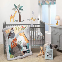 Load image into Gallery viewer, Mighty Jungle 3-Piece Crib Bedding Set - Colorful Animal Print Nursery Decor