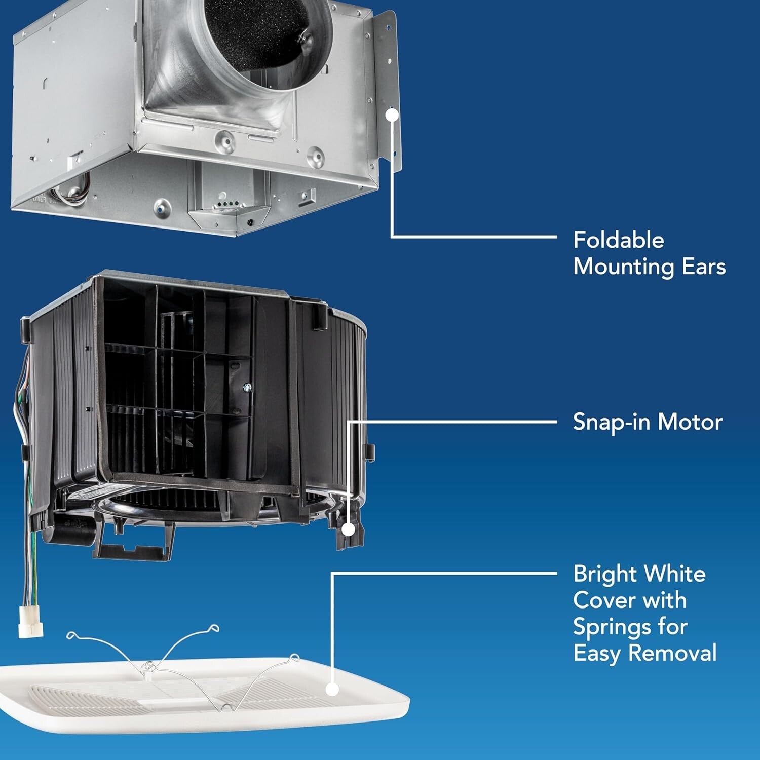 High Efficiency 80 CFM Ceiling Mount Bathroom Fan - Silent Operation 0.4 Sones