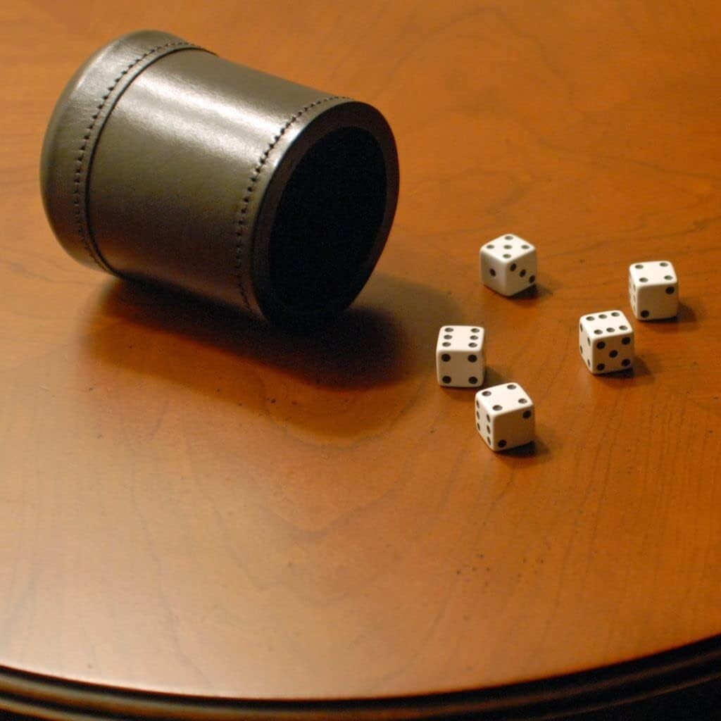 Superior Dice Cup Set: Handmade Leather, 5 Dice, Cloth Bag - Perfect Gift