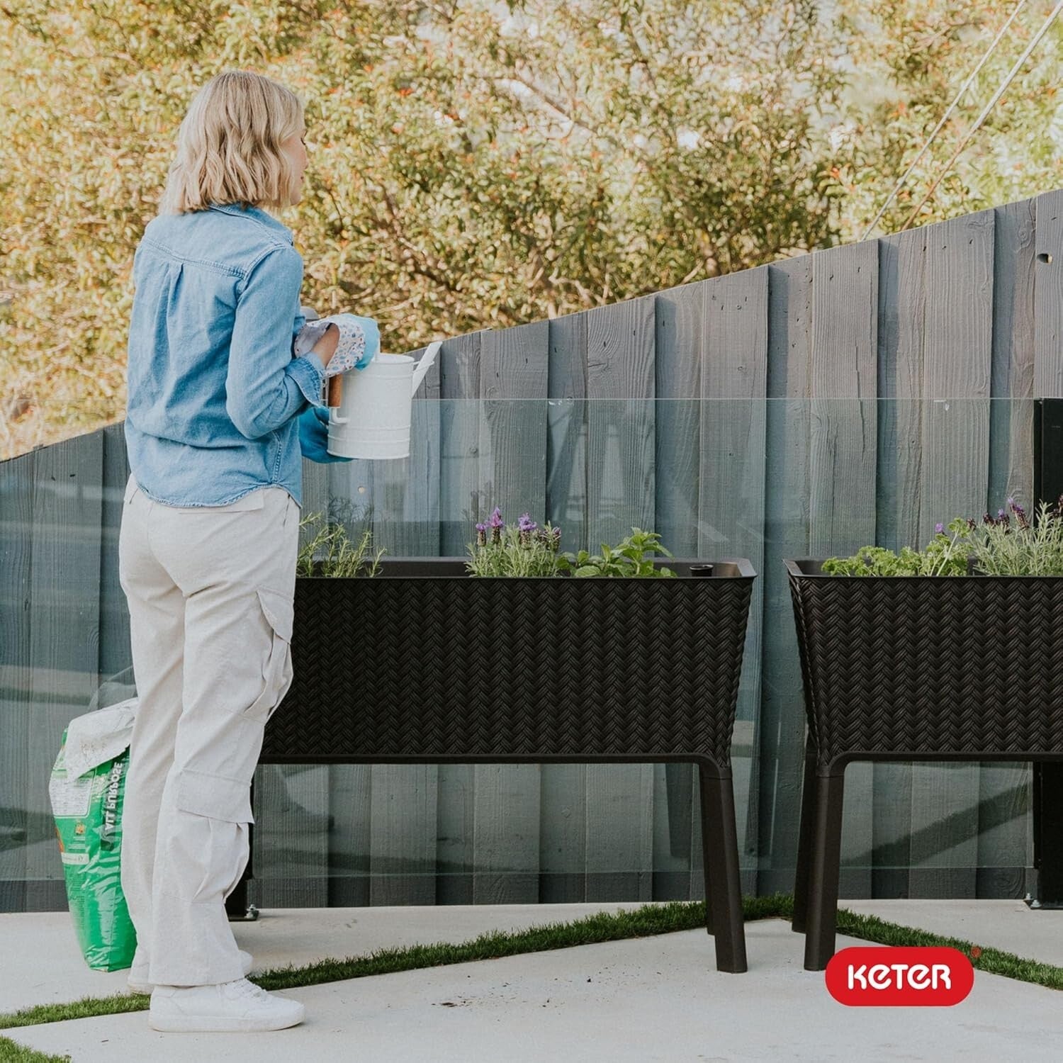 Modern 31.7 Gallon Self-Watering Planter with Drainage for Hassle-Free Gardening