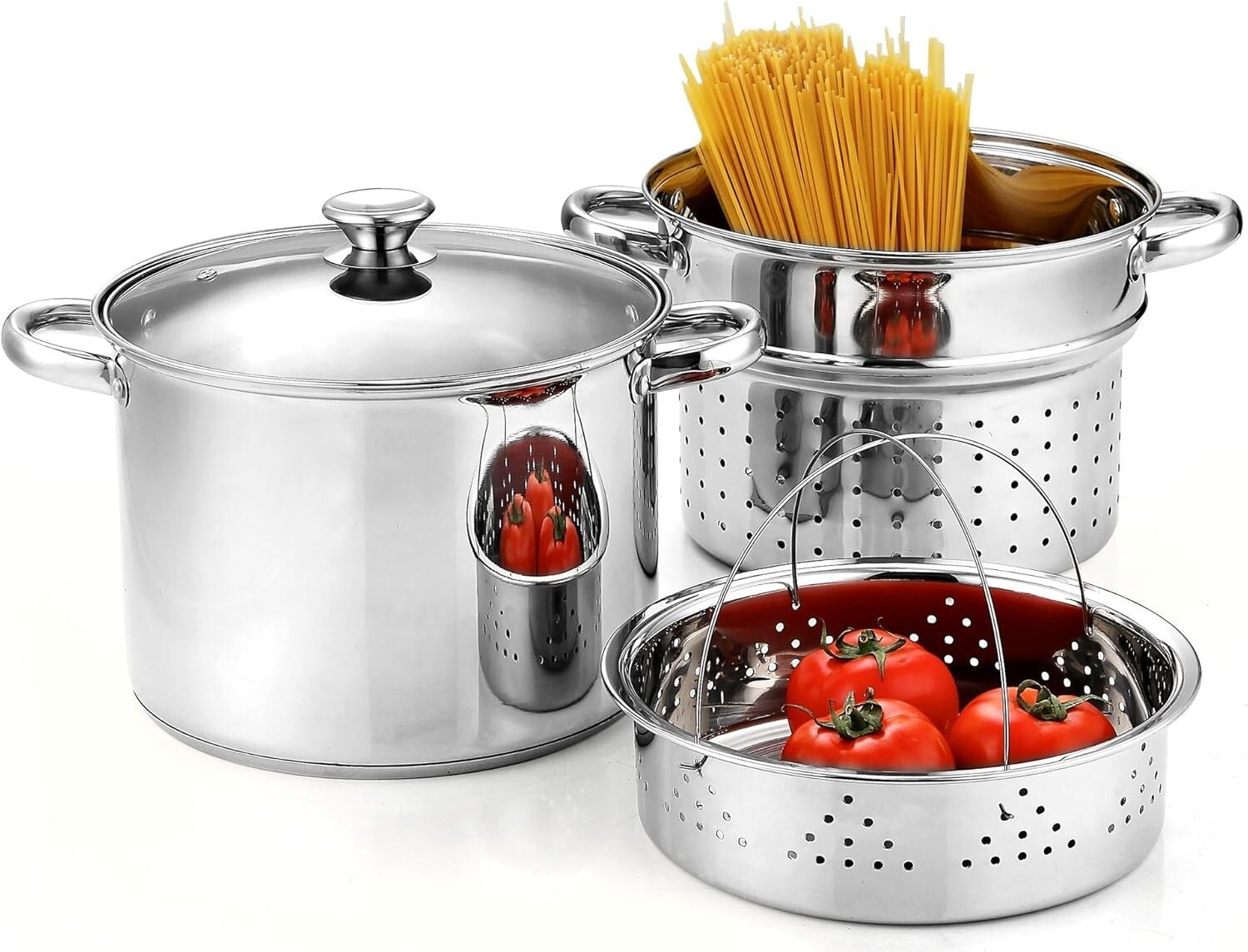 8-Quart Multifunctional Pasta & Steamer Set - Induction Ready Stainless Steel