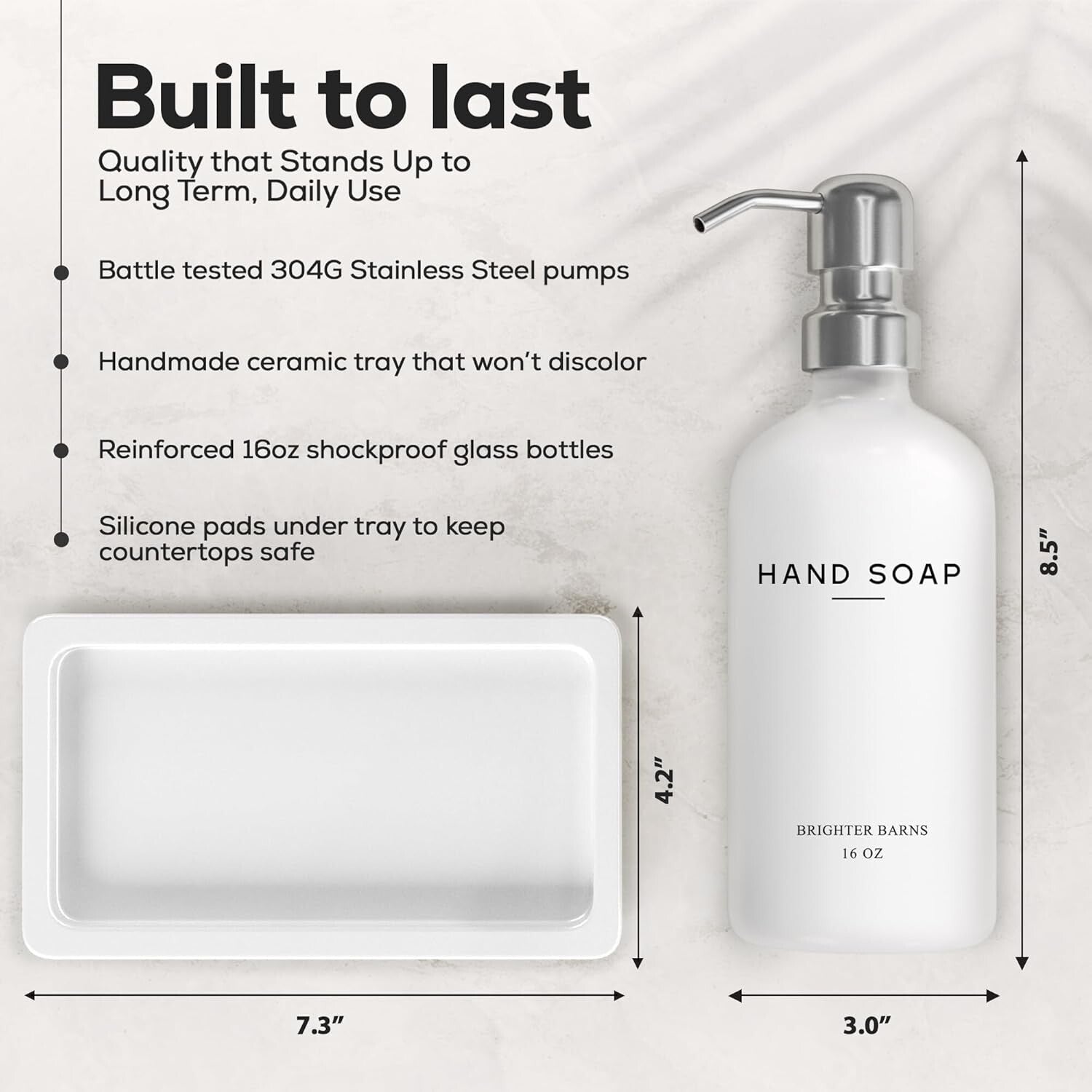 3-Piece Matte White Glass Soap Dispenser Set with Tray & Eco-Friendly Pumps