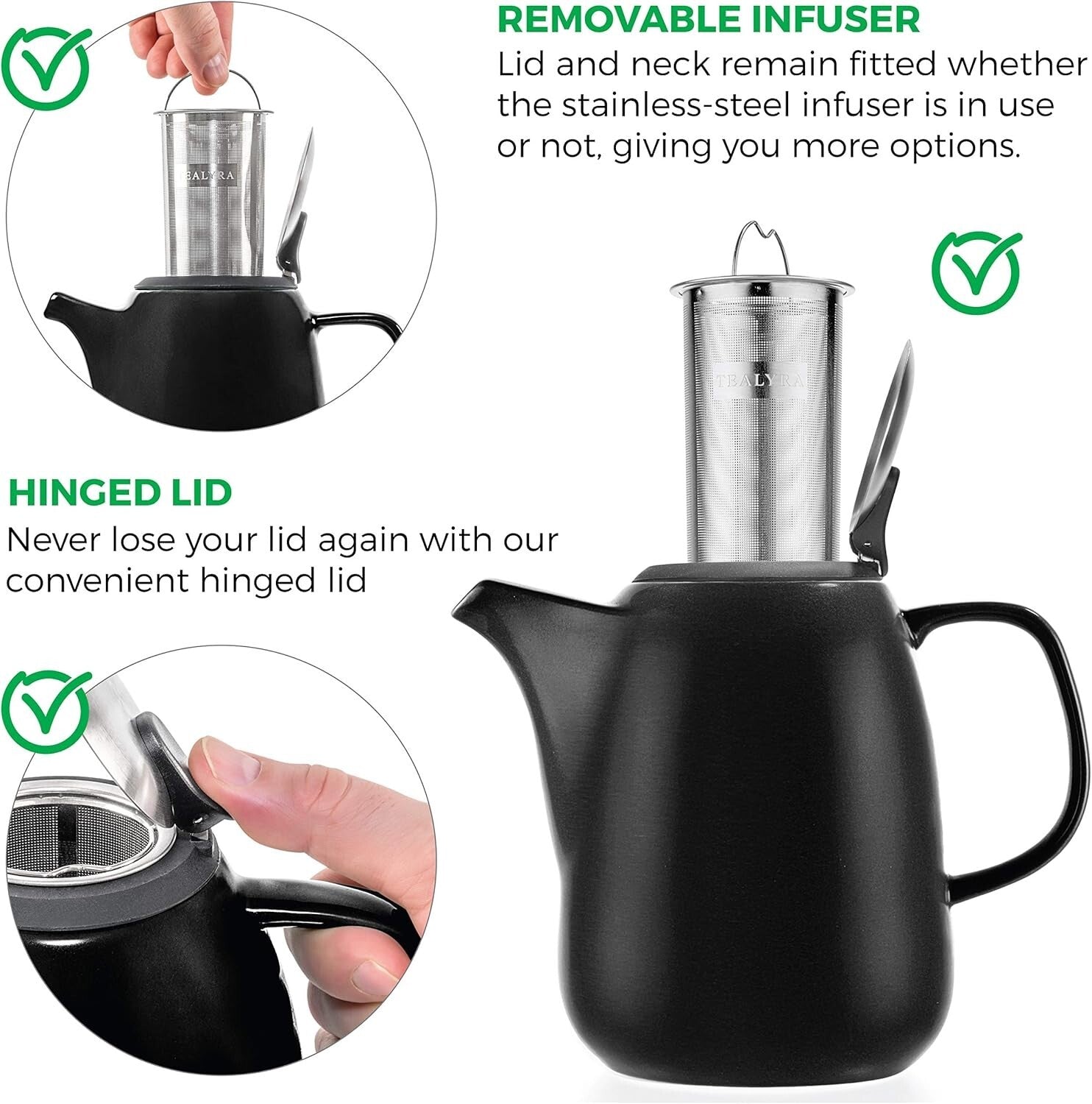 47oz Daze Ceramic Teapot with Infuser - Stylish Black Design for Tea Lovers