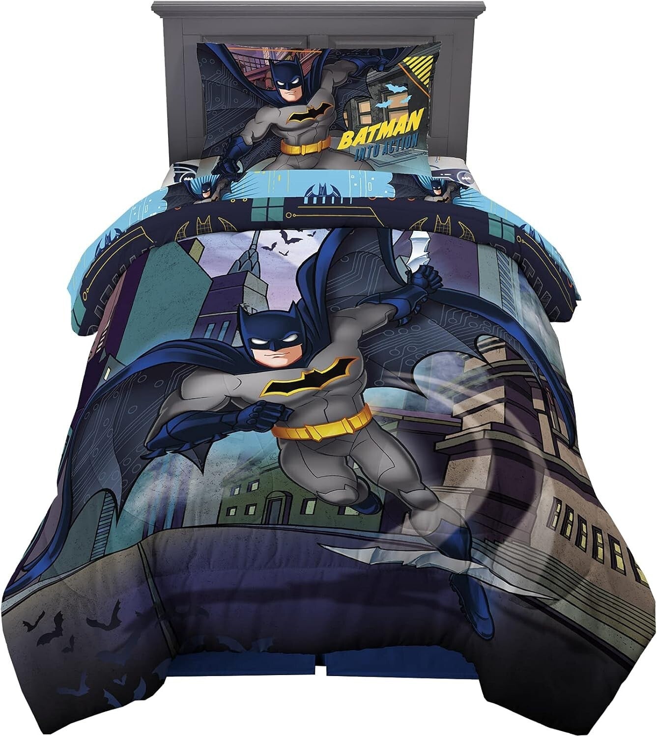 Dynamic Batman Kids Bedding Set - 4 Piece Twin Size Comforter and Sheets