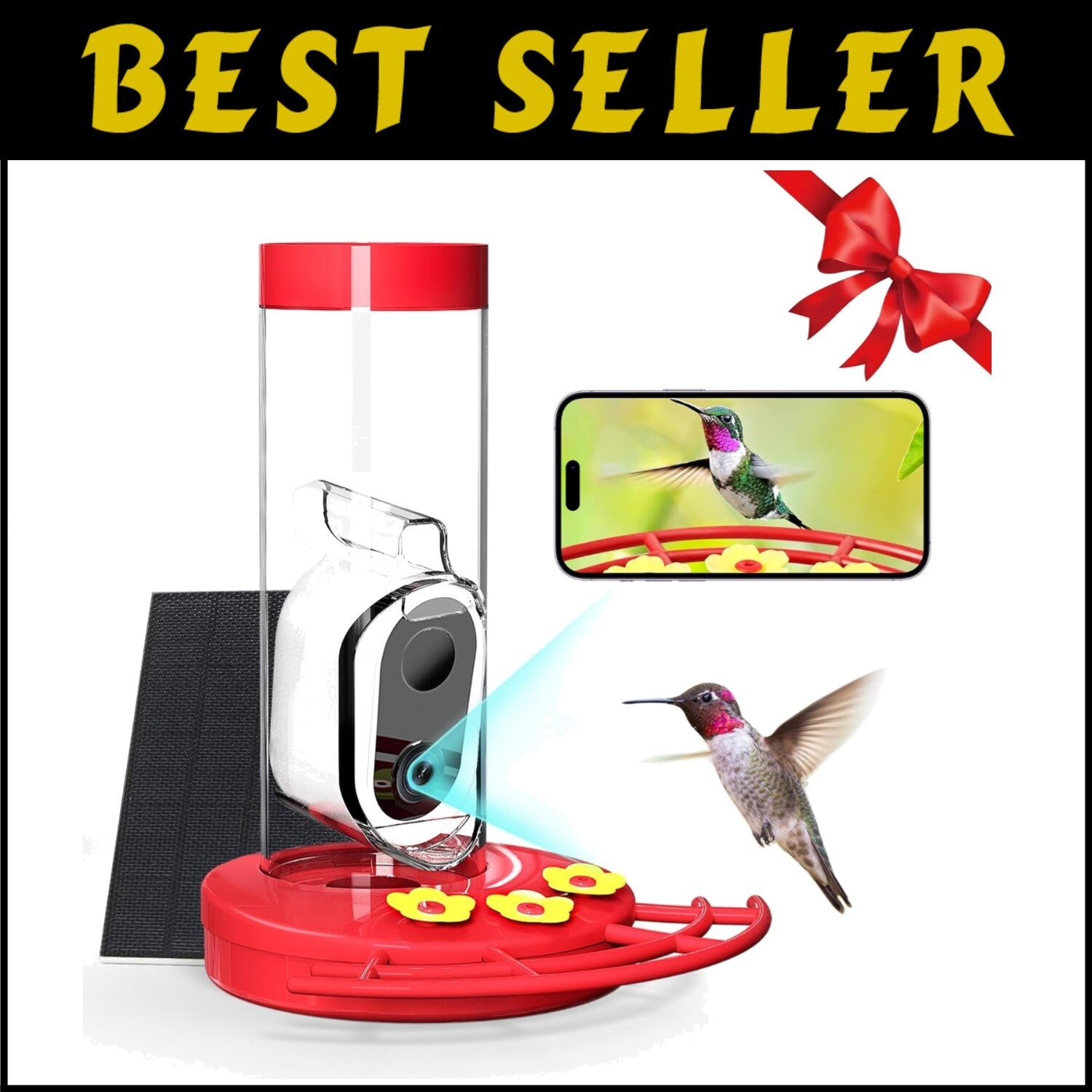 20 Oz Hummingbird Feeder with AI Camera - Instant Notifications & Easy Refill