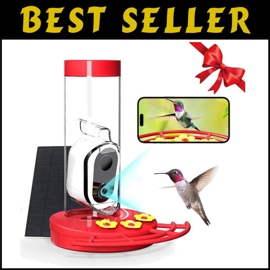 20 Oz Hummingbird Feeder with AI Camera - Instant Notifications & Easy Refill