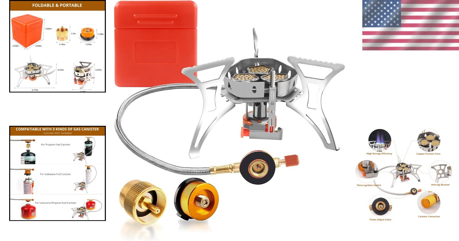 6800W Portable Camping Stove with 3 Burners & Piezo Ignition for Outdoor Cooking