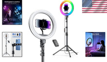 Load image into Gallery viewer, Multi-Use 12'' Color Adjustable Ring Light &amp; Tripod for Photography &amp; Makeup