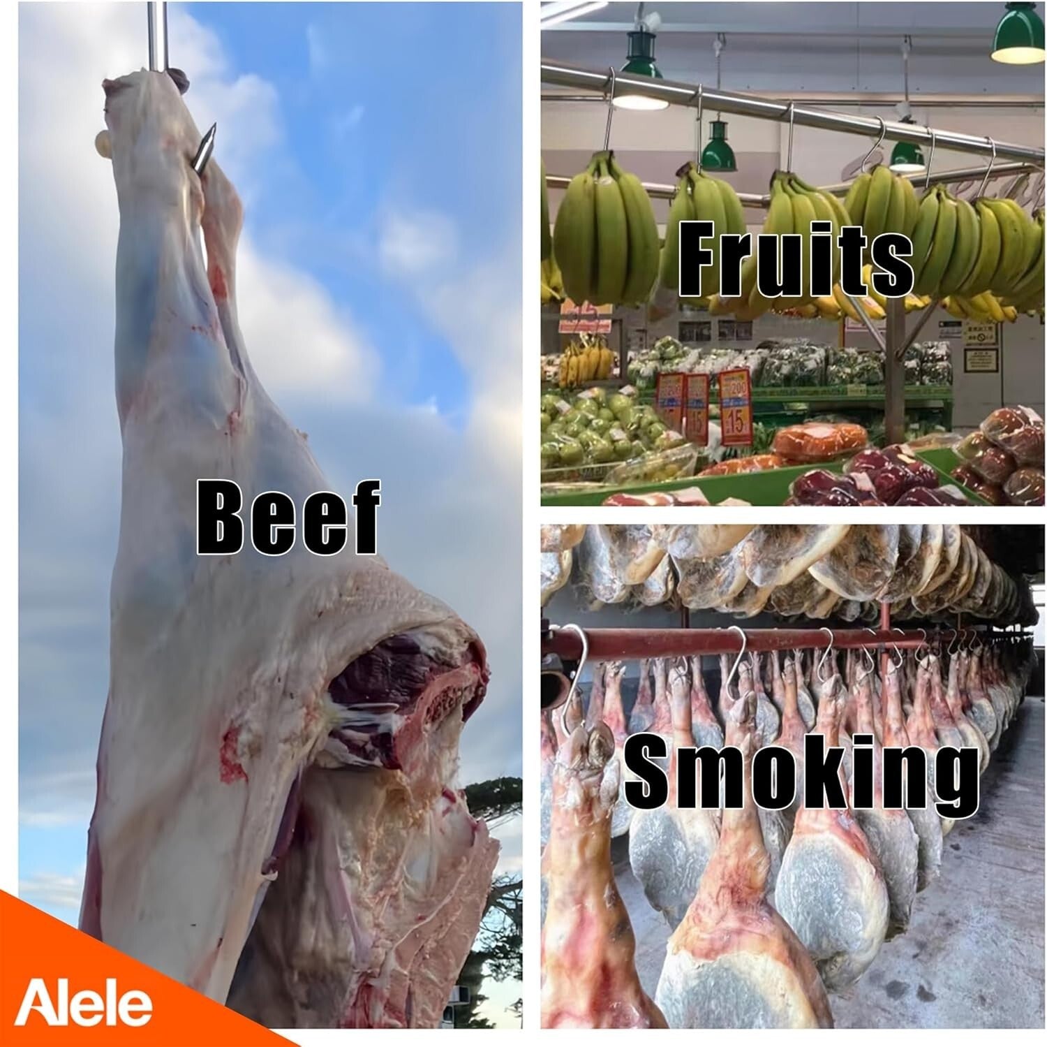 10" Heavy Duty Stainless Steel Meat Hooks - 8 Pack for Butchers & Hunters