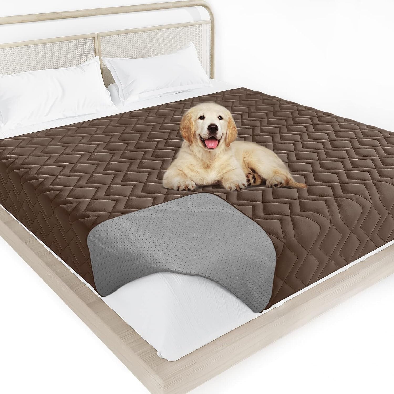 100% Waterproof Couch Cover - 86" x 82" Anti-Slip Dog Bed Protector in Chocolate
