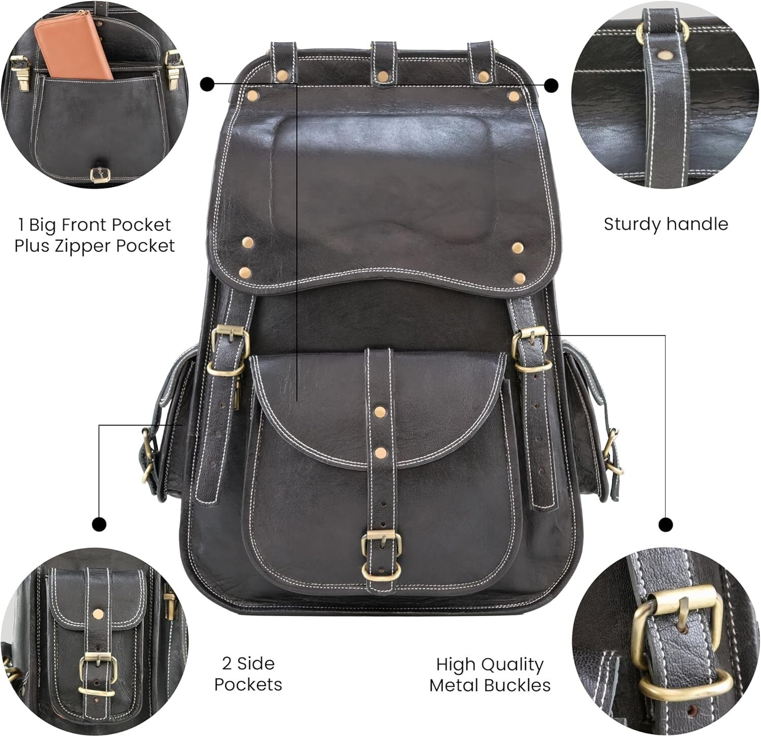 Elegant 21 Inch Casual Leather Backpack - Perfect for Work and Weekend Travel
