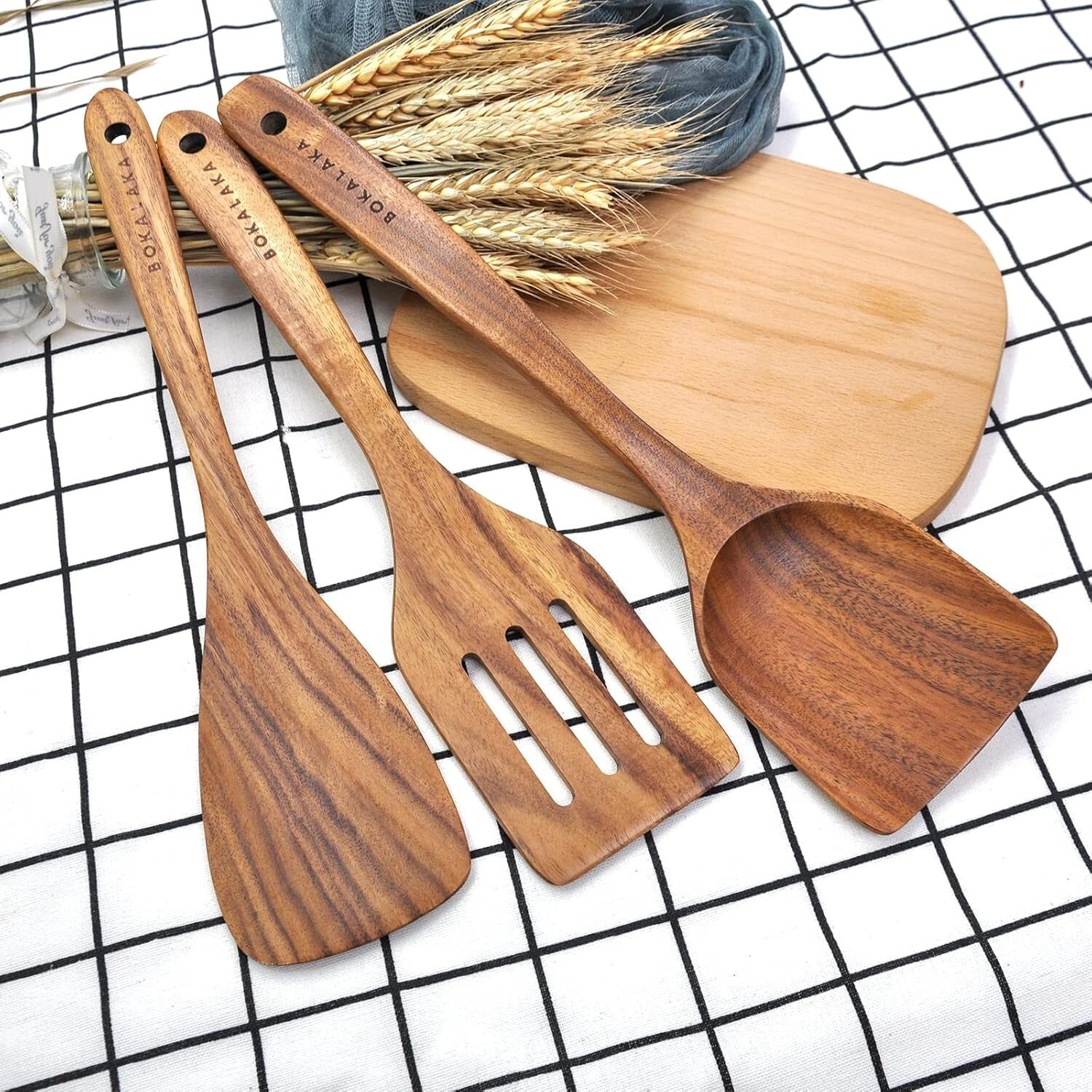Elegant 11-Piece Teak Wooden Kitchen Utensils Set - High Heat Resistant Tools