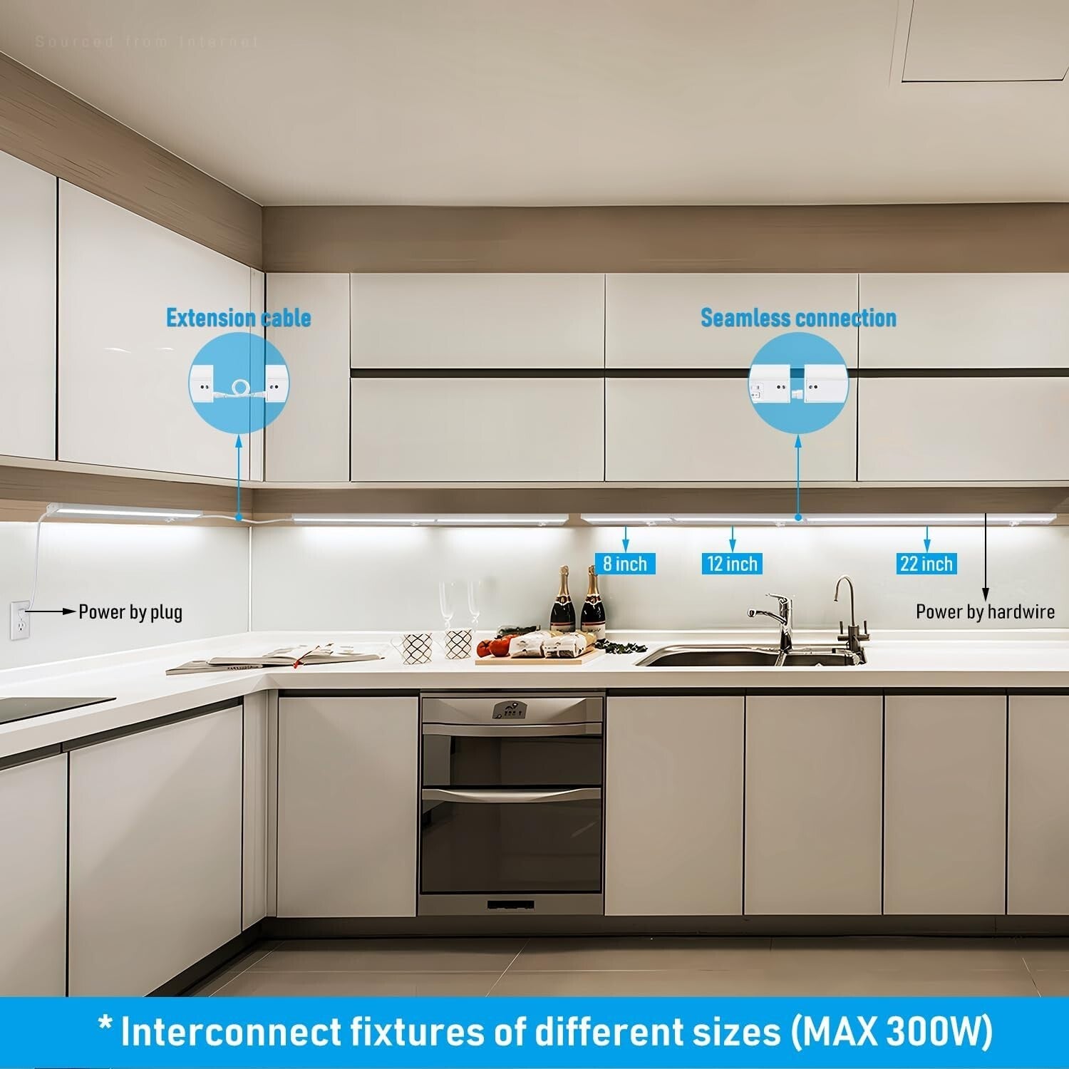 Stylish 4-Pack Under Cabinet LED Lights, 12 Inch, Hardwired & Plug-in Options