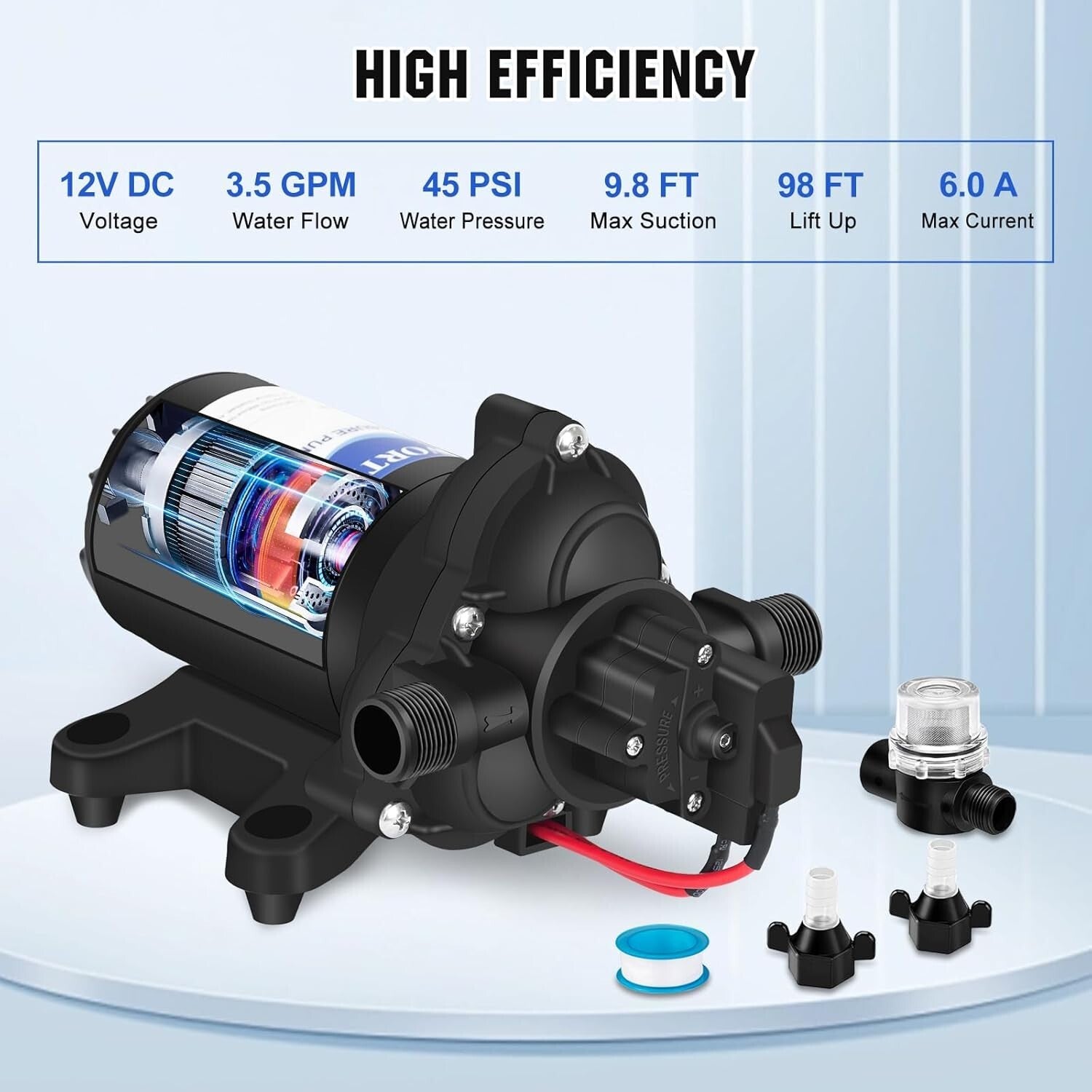 Compact 12V Water Pump with 45PSI Pressure Switch - Ideal for RVs & Campers