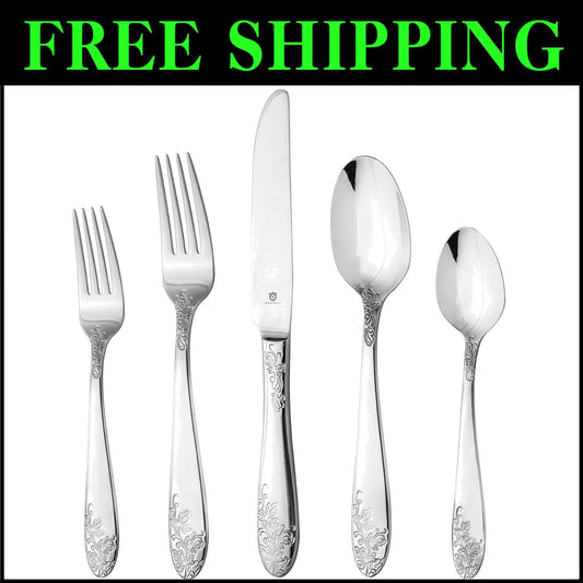 Elegant Floral 18/10 Stainless Steel Flatware Set - 40-Piece Dining Collection