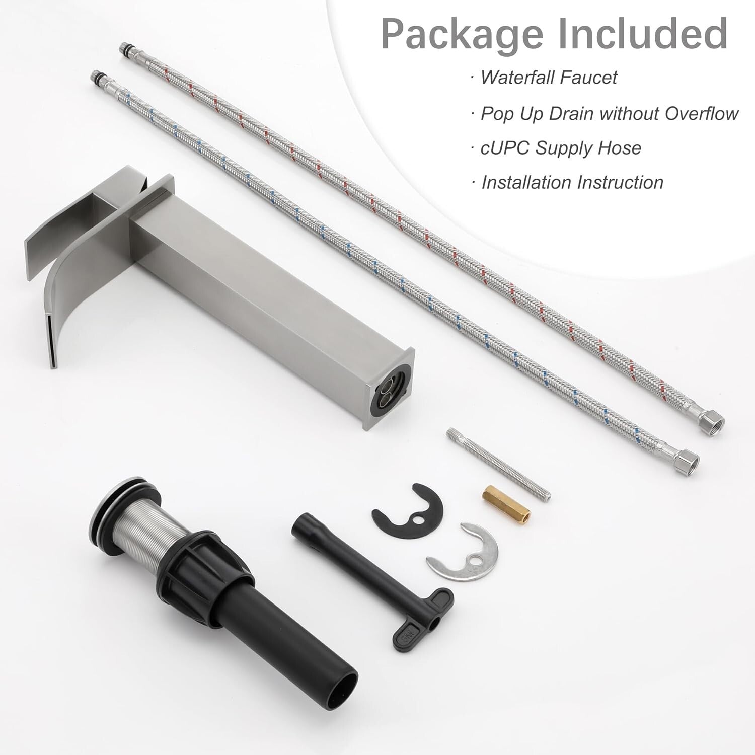 Elegant Waterfall Sink Faucet - Durable Single Handle in Brushed Nickel Finish