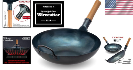 13.5" Blue Carbon Steel Wok - Pre-Seasoned for Induction and Gas Cooking