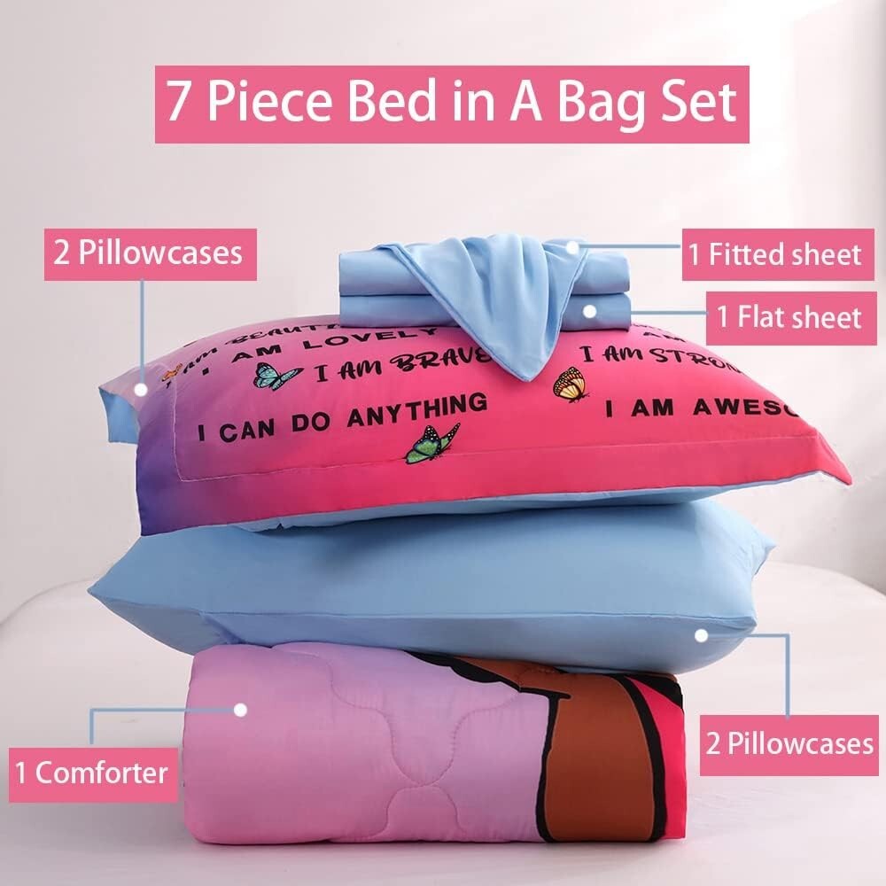 Full Size Black Girls Magic Comforter Set - 7 Piece Teen Bedding Collection