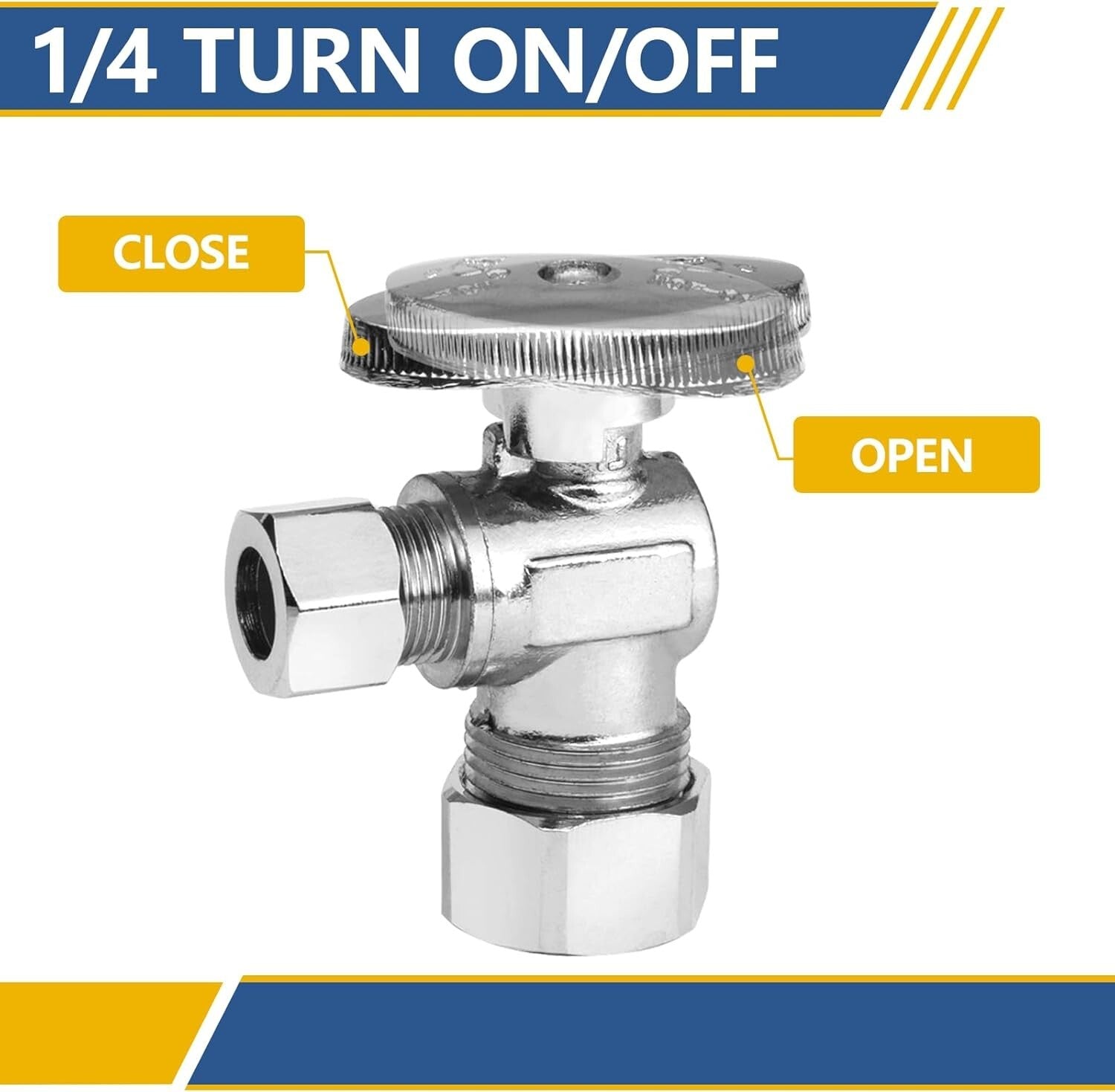 10 Pack 1/4 Turn Angle Stop Valves - Corrosion-Resistant Brass Plumbing Solution