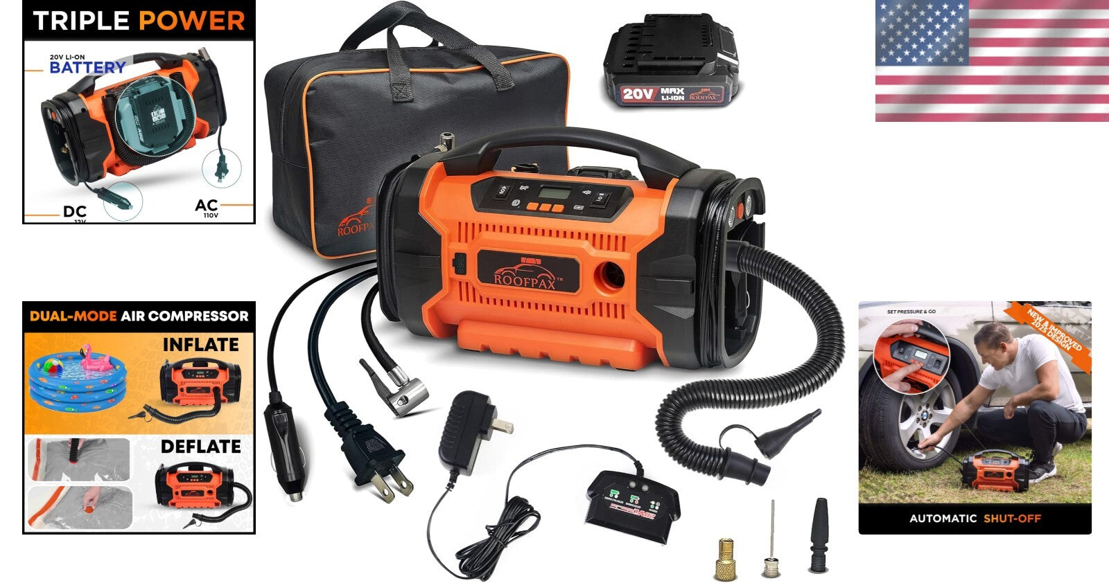 Compact Tire Inflator & Deflator with 20V Lithium Battery - Emergency Ready