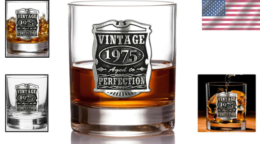 Vintage 1975 Whisky Rocks Glass - Elegant Gift for 50th Birthday or Anniversary