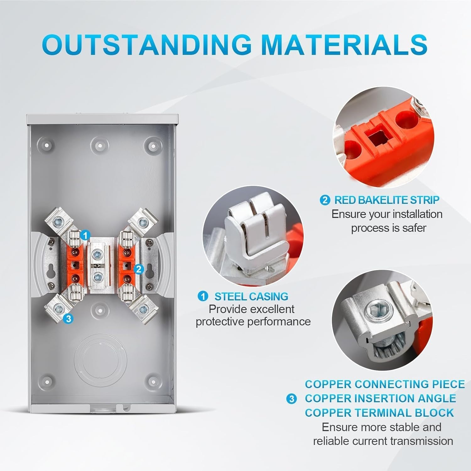 Efficient 200 Amp Meter Socket with Copper Internals for Stable Transmission