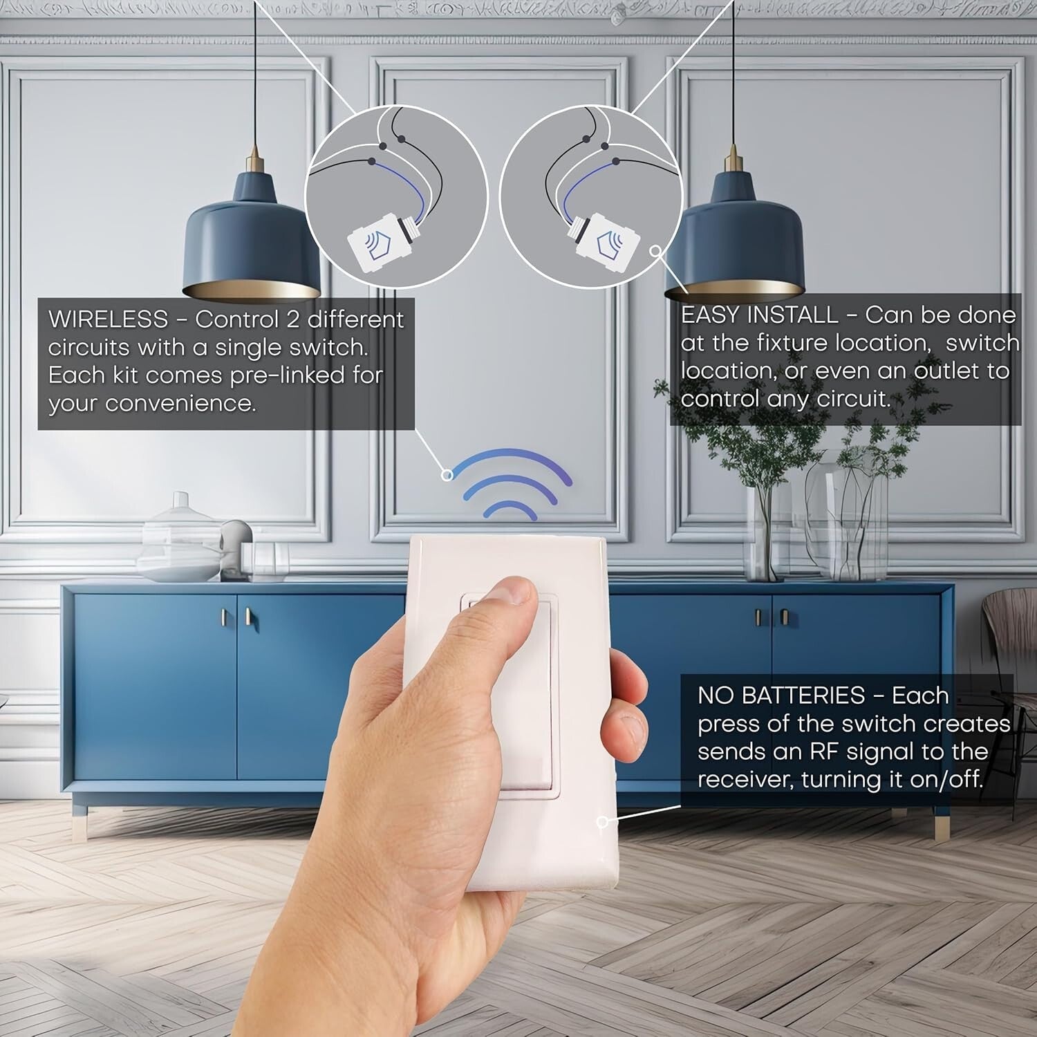Wireless Battery-Free Light Switch Kit - Remote Control DIY Wall Switch System