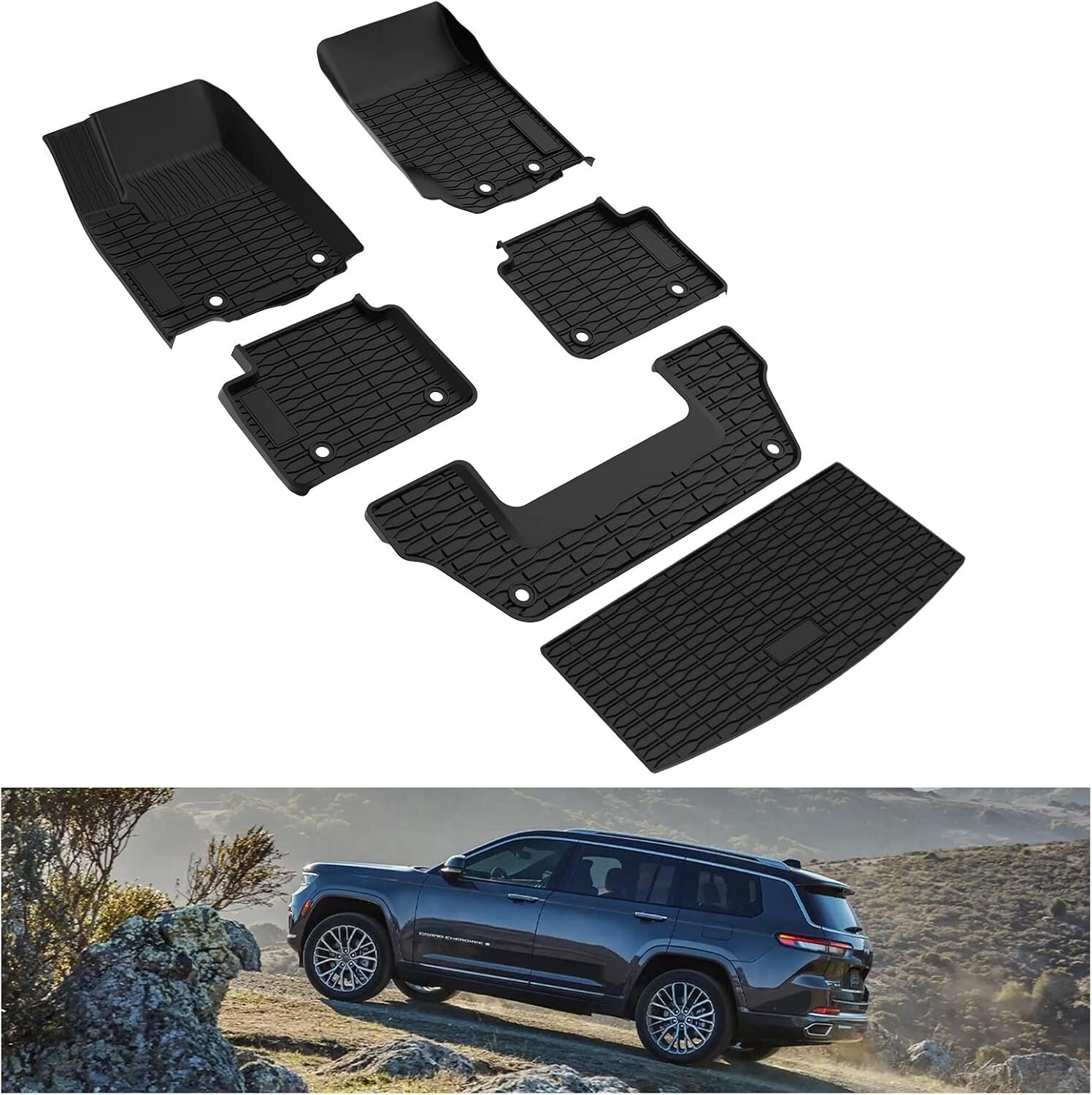 Easy Clean Custom Fit All Weather Trunk & Floor Mats for Jeep Grand Cherokee L