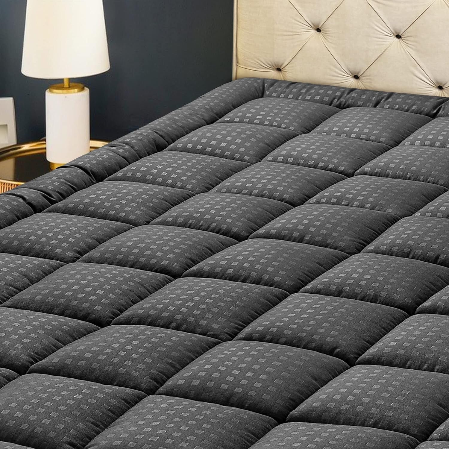 Fluffy Quilted King Mattress Pad - Cooling Microfiber with 21" Deep Pocket