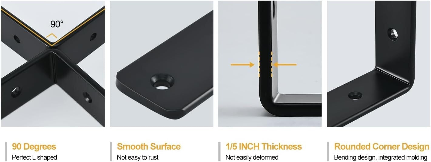 12 Pack Heavy-Duty Black Steel Shelf Brackets - 8"x6" for Sturdy Support