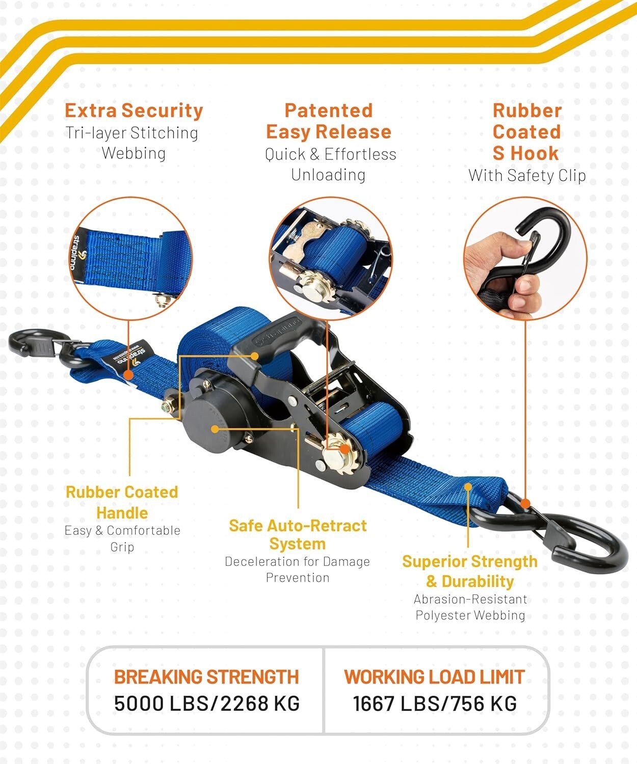5,000 lbs Breaking Strength Ratchet Tie-Downs - Compact & Secure for Adventures