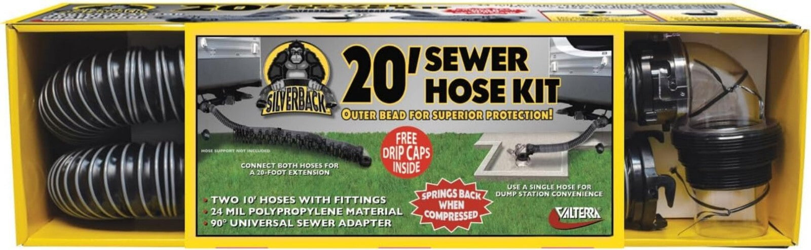 Durable 20' Silverback Sewer Hose with Rotating Fittings for Easy Waste Disposal