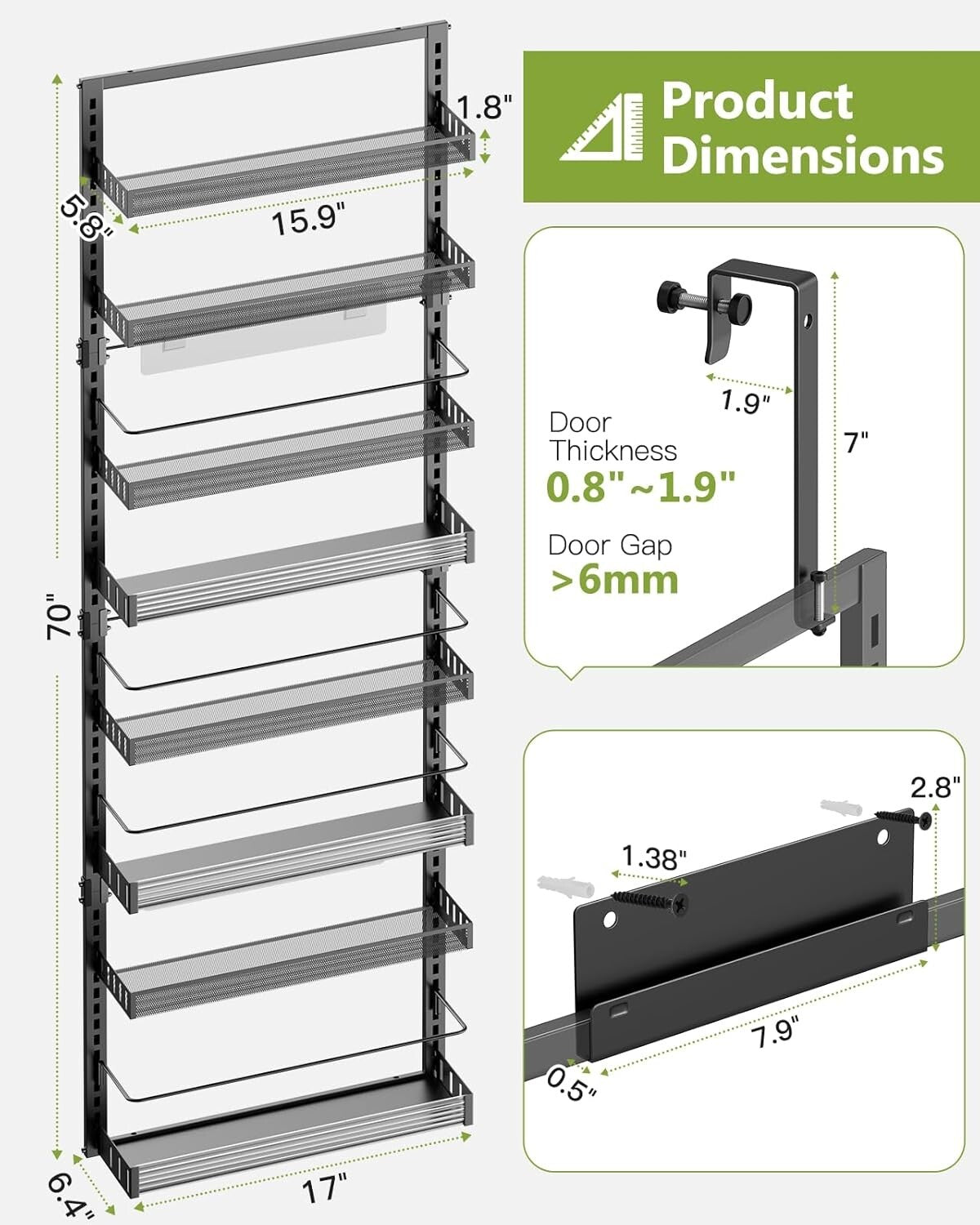 Large 8-Tier Spice Rack with Detachable Baskets - Ideal Wall Mounted Organizer
