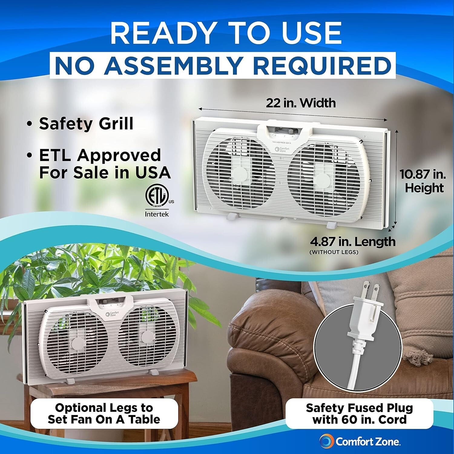 Portable Twin Window Fan, 9-Inch with Quiet Operation & Protective Cover