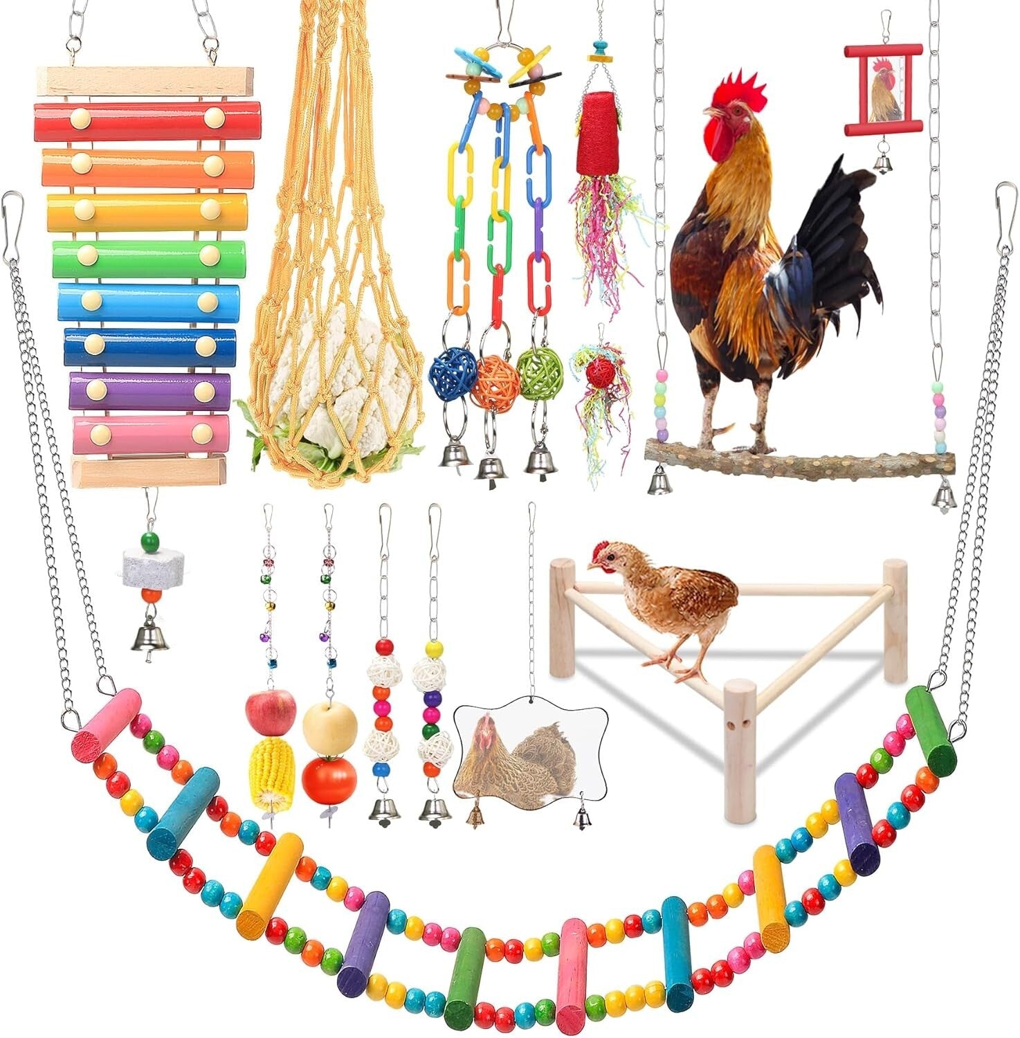 Durable Chicken Accessories Set: Perch, Swing & Fun for Backyard Hens
