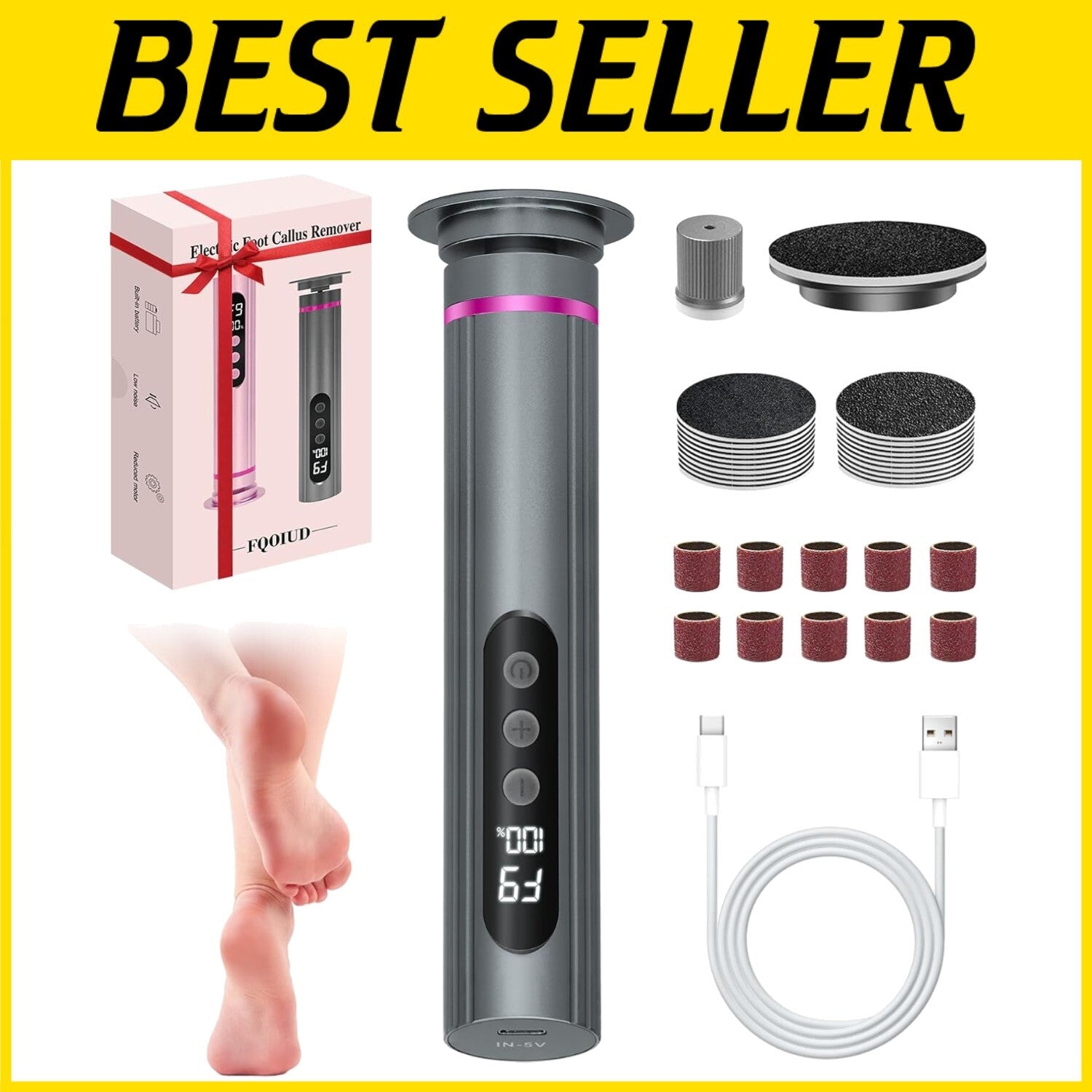 9-Speed Electric Foot File with Sandpaper Discs - Ideal Valentine's Gift