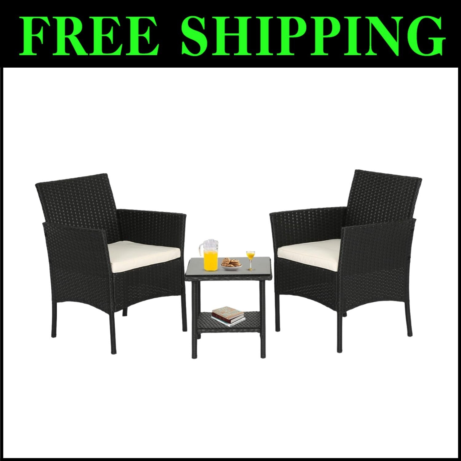Elegant Wicker Rattan Outdoor Conversation Set with Coffee Table - Set of 3