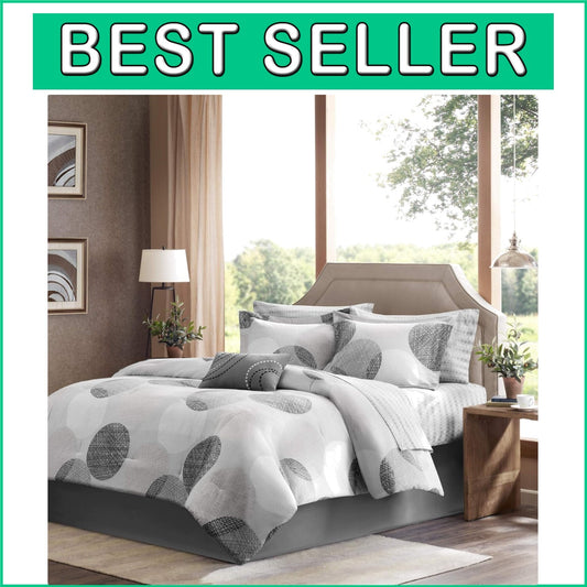 Essentials Bed in a Bag: Twin Comforter & Geometric Sheet Set, Grey/Aqua Design