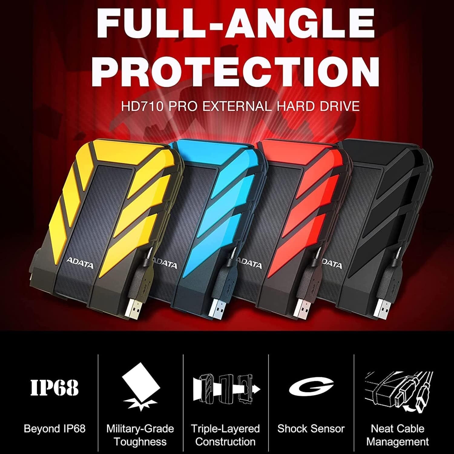 IP68 Waterproof 2TB Portable Hard Drive - Shockproof USB 3.1 Storage Solution