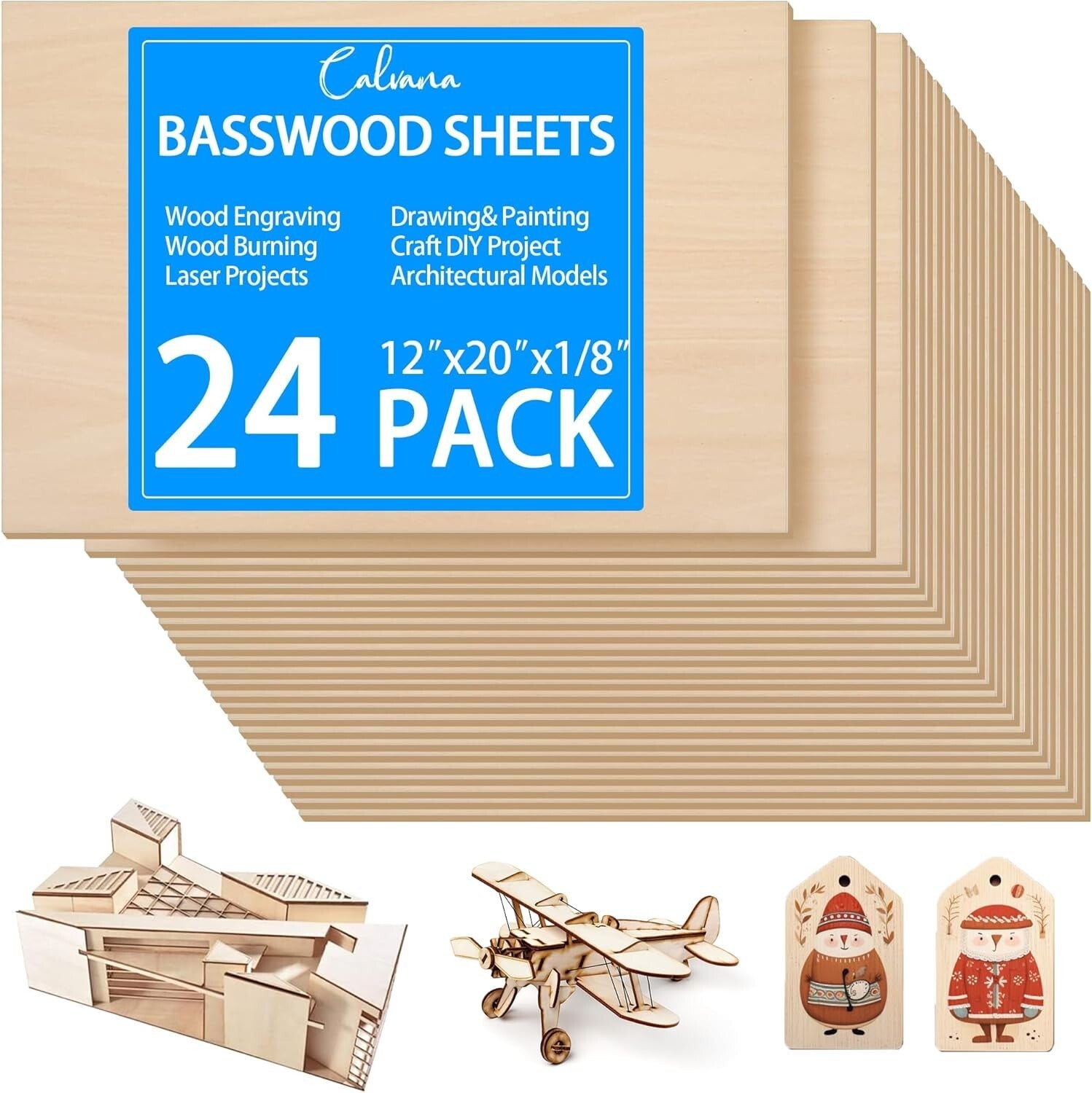 24-Pack 12"x20" Unfinished Basswood Sheets Perfect for DIY Crafts and Models