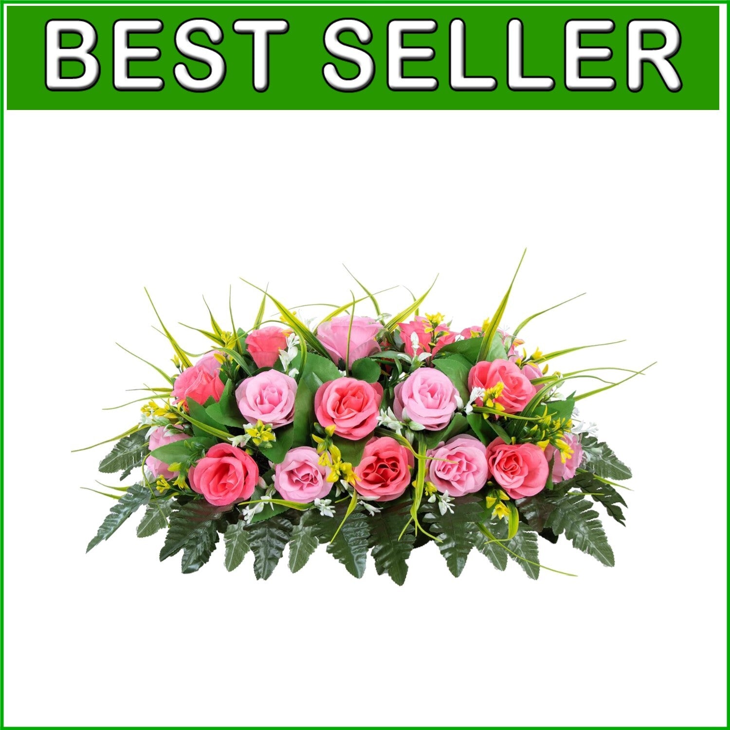 Elegant Rectangular Cemetery Flower Saddle: Lasting Rose Arrangement for Graves