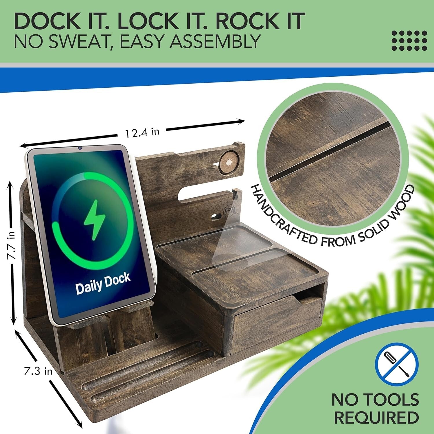 Elegant Rustic Gray Nightstand Organizer - Functional Dock for Phone & Wallet