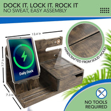 Load image into Gallery viewer, Elegant Rustic Gray Nightstand Organizer - Functional Dock for Phone &amp; Wallet