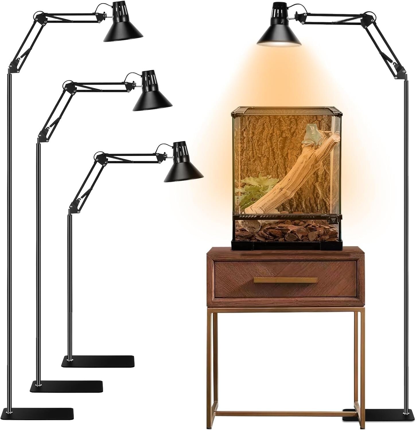Tall Heat Lamp Stand for Reptiles - Adjustable 17.5-74.3in with Reflective Shade