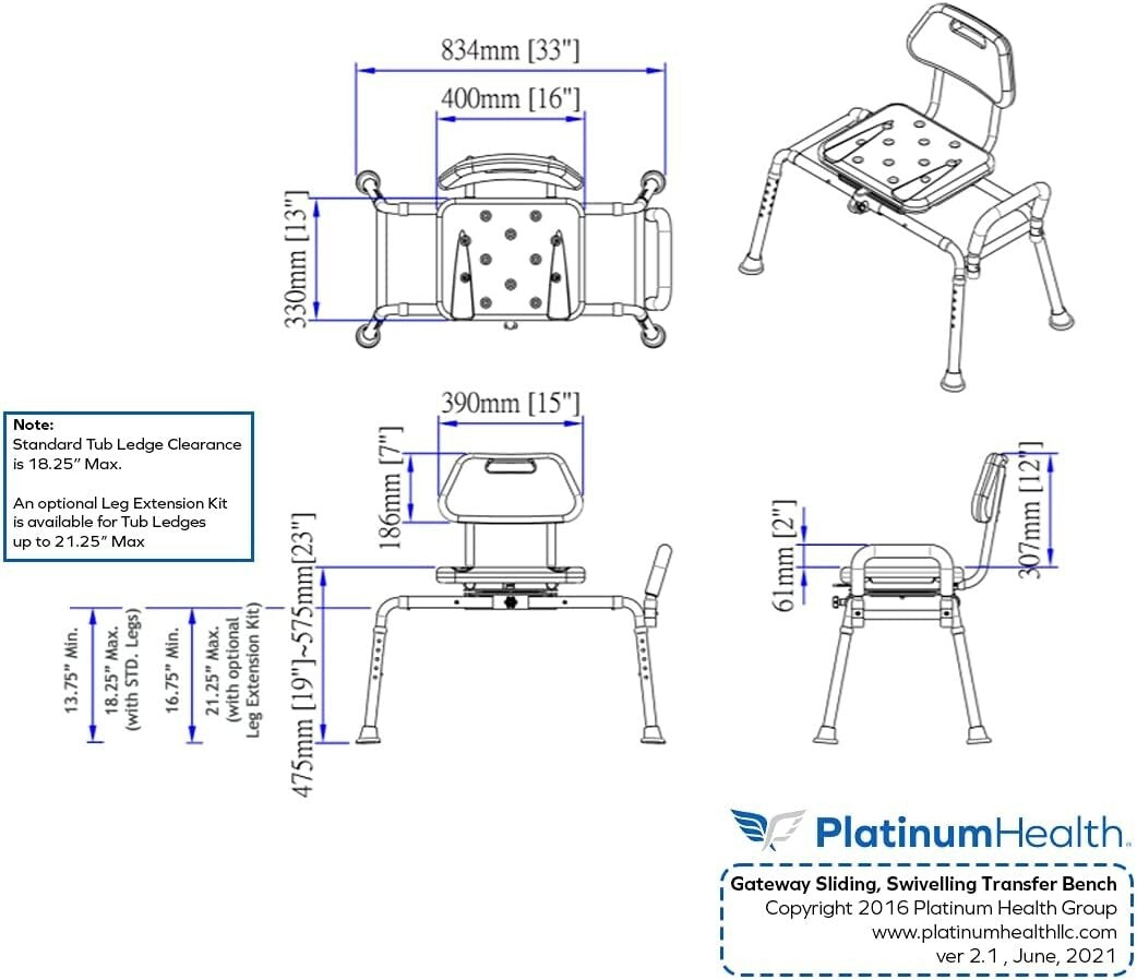 Premium Padded Blue Sliding Bath Transfer Bench with Swivel Seat & Safety Handle