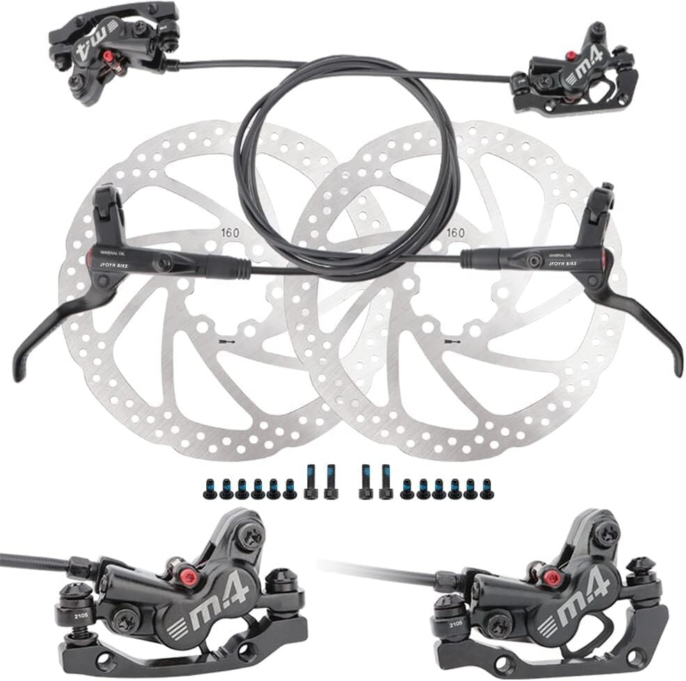 Adjustable Hose 4-Piston MTB Hydraulic Brake Set - Complete with Floating Discs