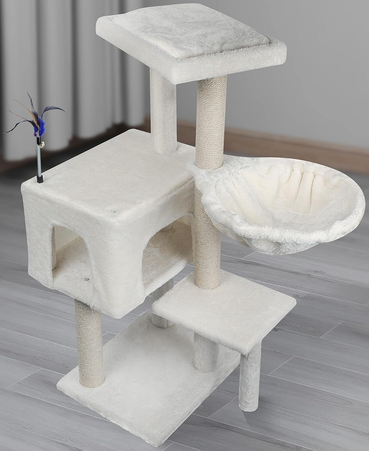 Cozy Condo Cat Tree with Jute Scratching Posts & Hammock - Indoor Use, Beige