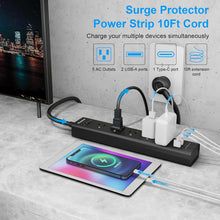 Load image into Gallery viewer, 8-in-1 USB Power Strip with 10ft Cord, Smart Charging &amp; Surge Protection