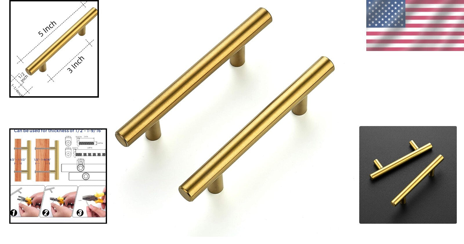 60 Pack Brushed Brass Cabinet Pulls - Elegant 5” Stainless Steel Handles