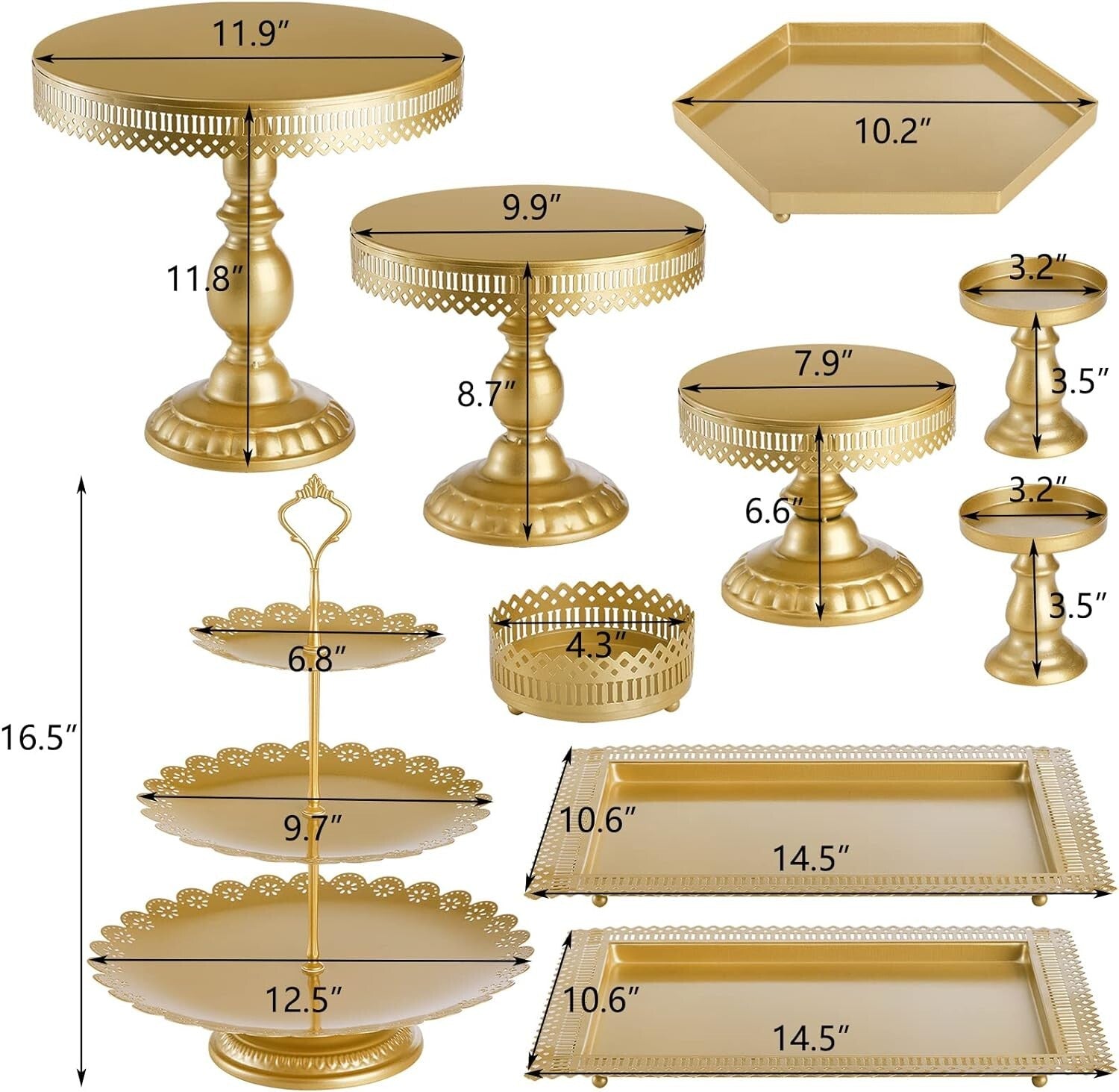 Versatile Gold Metal Dessert Towers - 10-In-1 Cake Stand Set for Celebrations